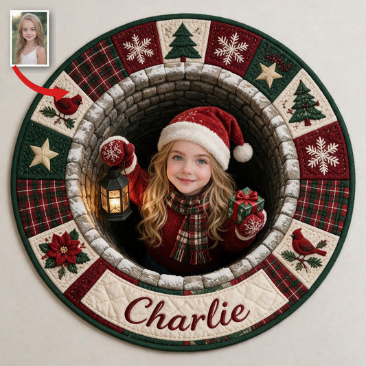 Personalized Christmas Little Girl Non-Slip Tufted Rug, Custom Holiday Gift