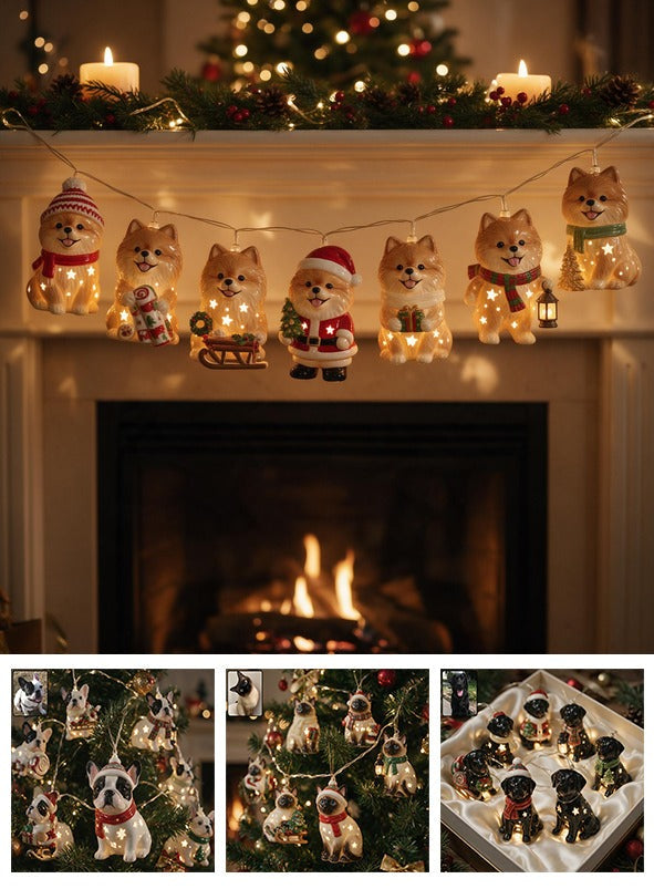 Personalized Custom Photo Christmas Fluffy Golden Pomeranian String Lights