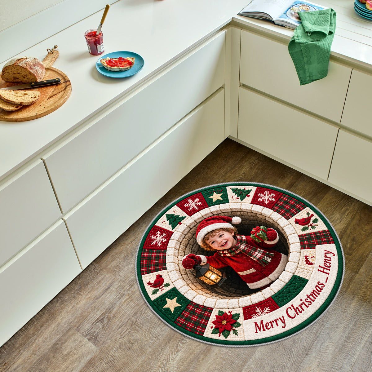 Personalized Christmas Black Little Boy Non-Slip Tufted Rug, Holiday Home Decor