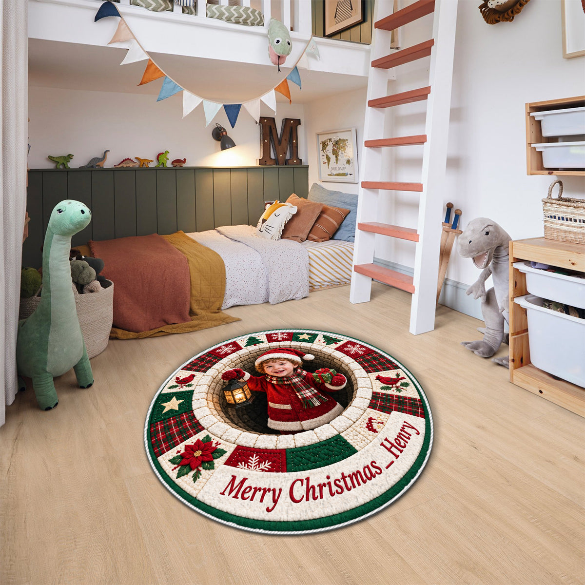 Personalized Christmas Black Christmas Baby Girl Non-Slip Tufted Rug Holiday Home Decor
