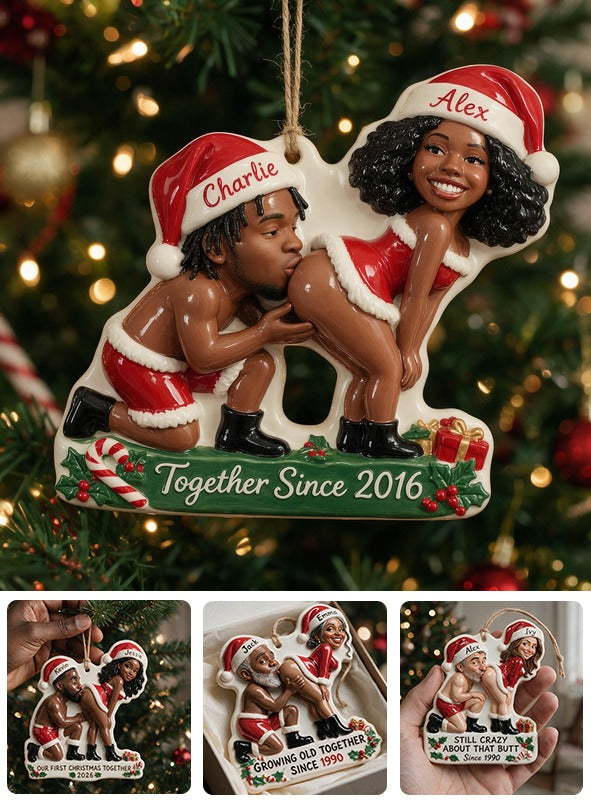 Personalized Custom Photo Christmas Black Couple Funny 3D Ornament