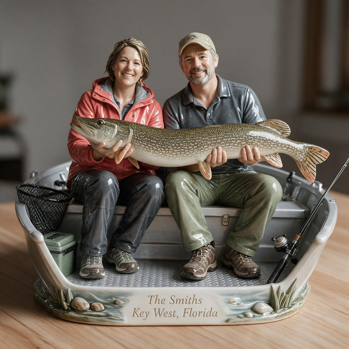 Personalized Custom Photo Middle-Aged Fishing Couple 3D Resin Plaque Fishing Home Decor