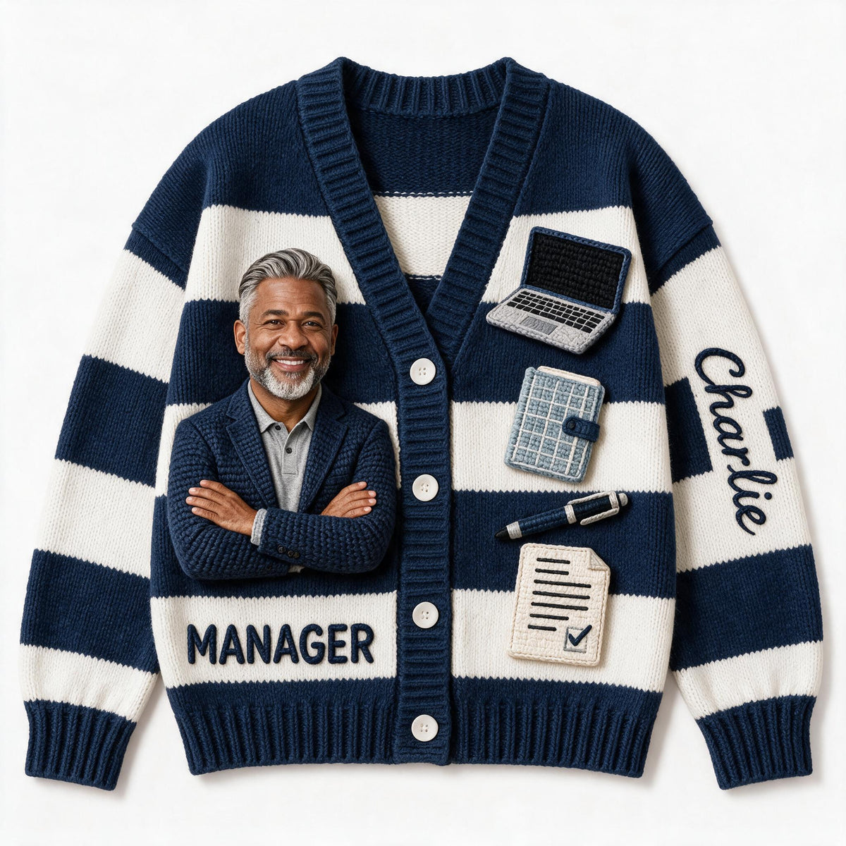 Personalized Older Black Male Manager Cardigan Sweater Office Work Gift