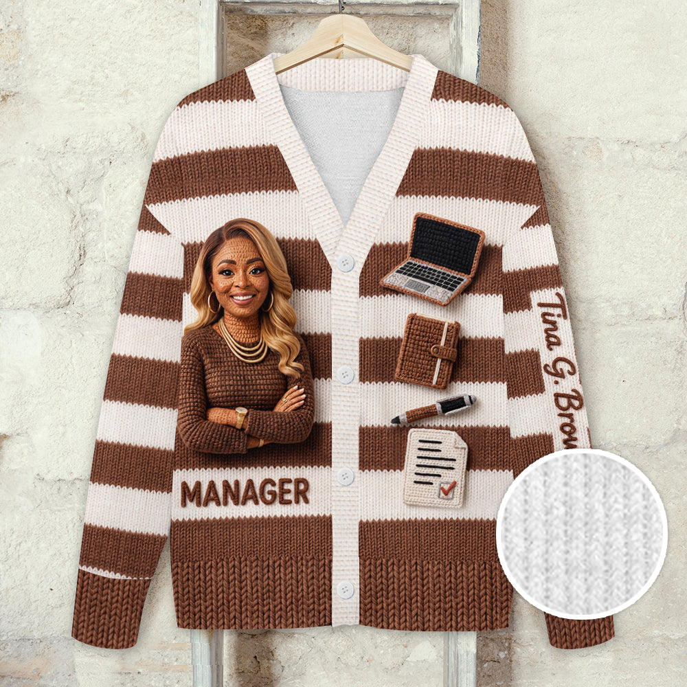 Personalized Older Male Office Cardigan Sweater Work Gift