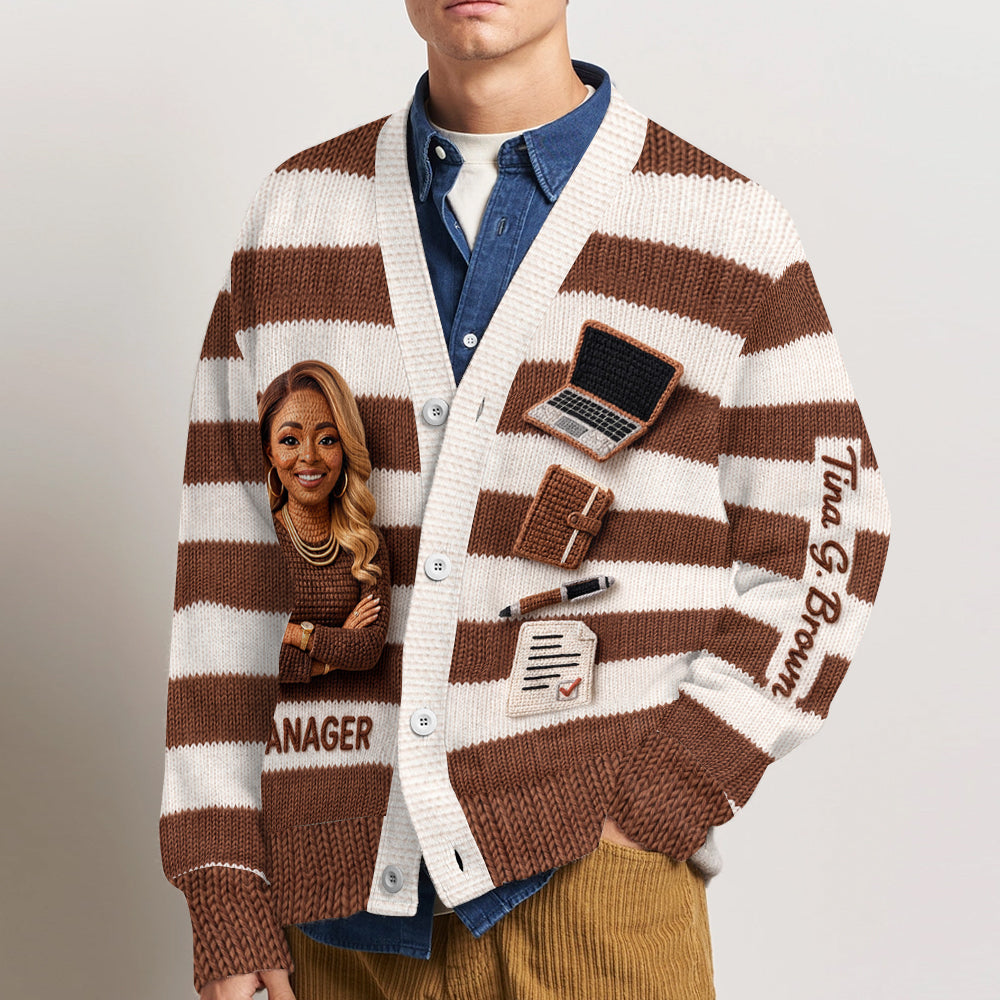 Personalized Older Black Male Manager Cardigan Sweater Office Work Gift