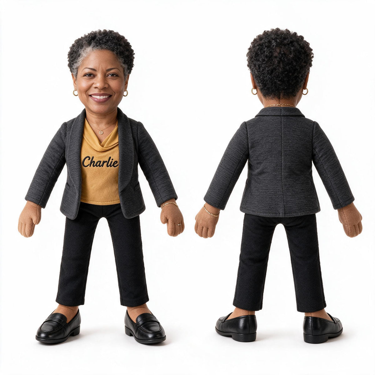 Personalized Older Black Female Posable Plush Doll Custom Colleague Gift