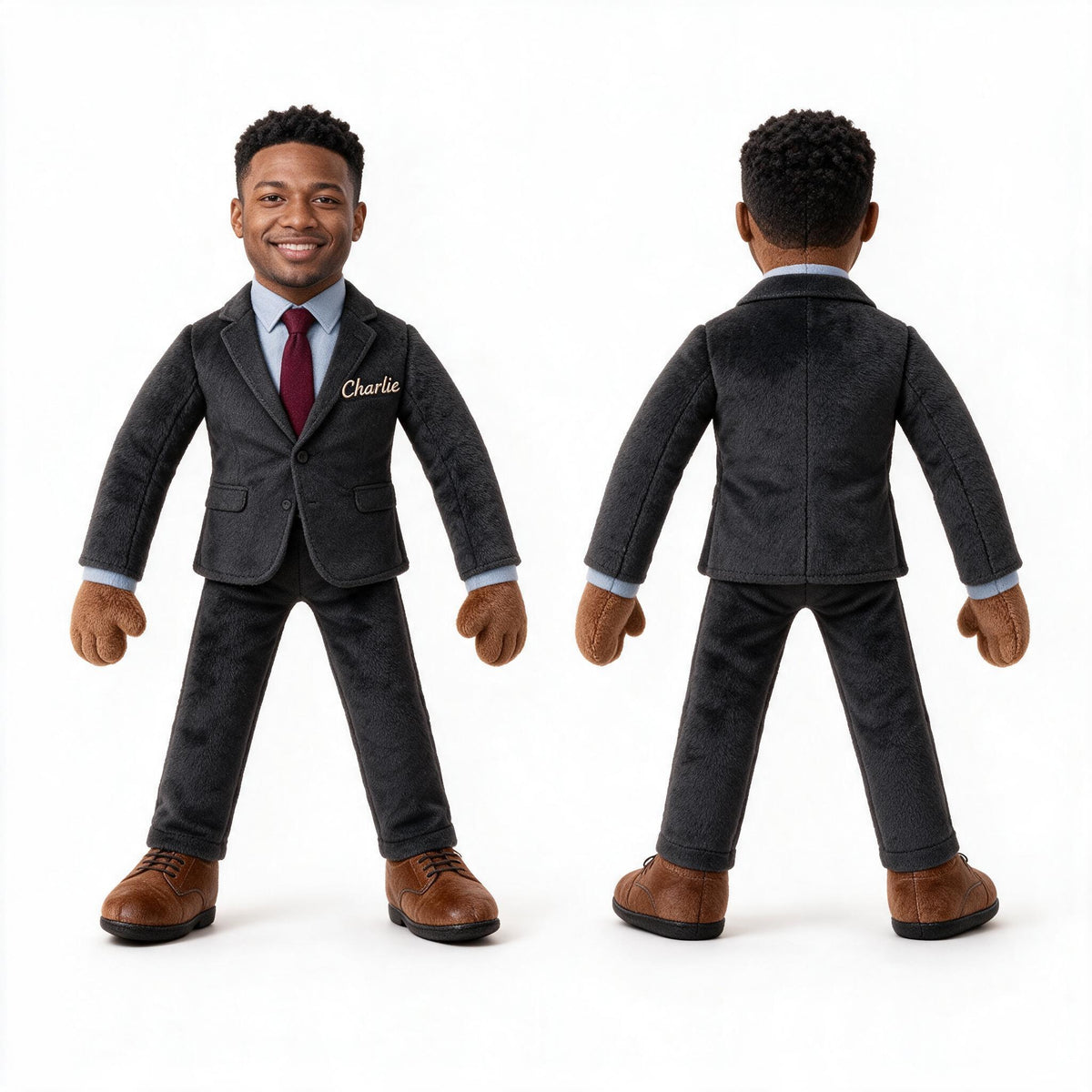 Personalized Black Male Colleague Posable Plush Doll Custom Work Gift