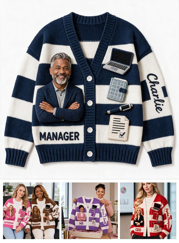 Personalized Older Black Male Manager Cardigan Sweater Office Work Gift