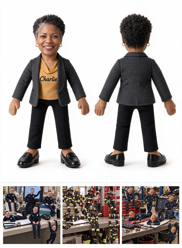 Personalized Older Black Female Posable Plush Doll Custom Colleague Gift