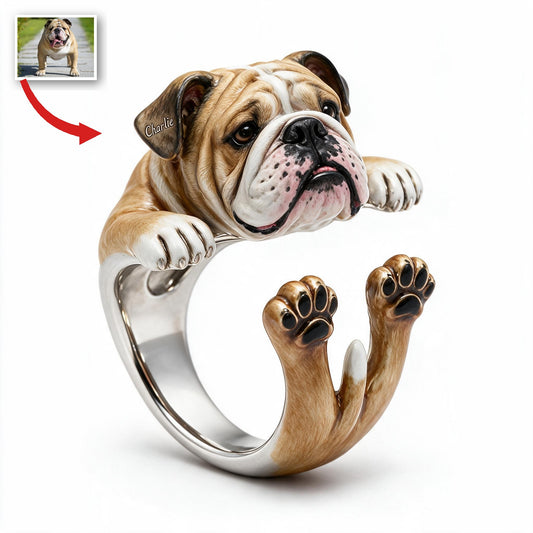 Bague Ajustable Personnalisée Bulldog Adulte Fawn et Blanc - Cadeau Amoureux des Chiens