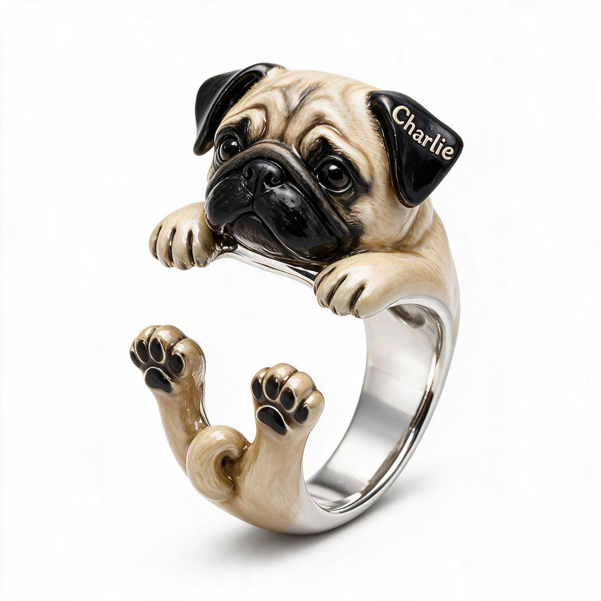 Personalized Fawn Pug Adjustable Ring Dog Lover Gift
