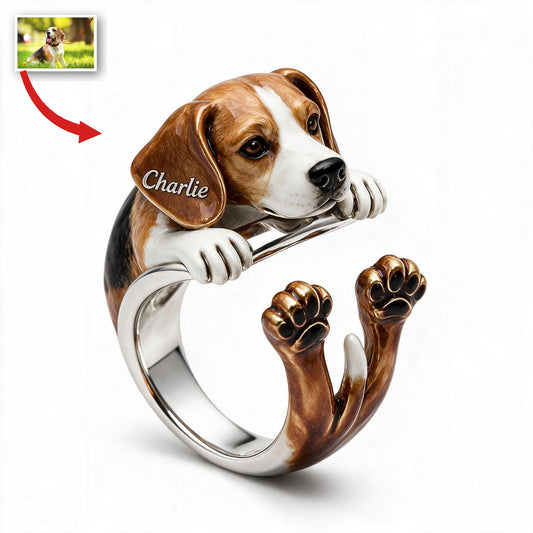 Bague Ajustable Personnalisée Tricolore Beagle pour Amoureux des Chiens