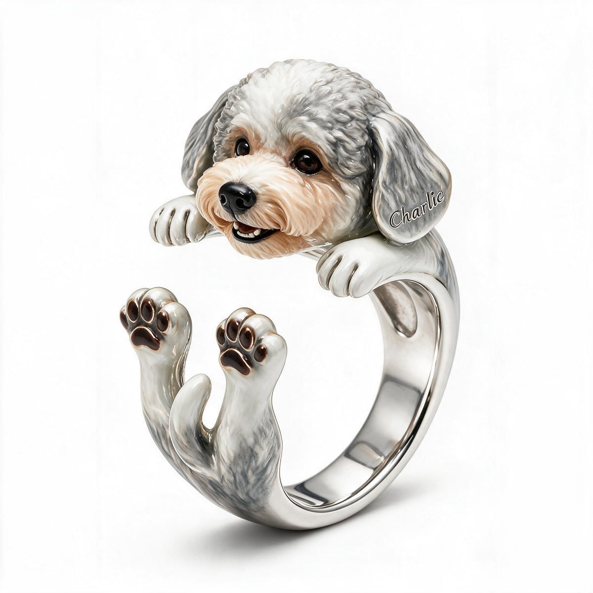 Personalized Curly Coat Poodle Adjustable Shaped Ring Pet Lover Gift