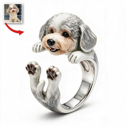 Bague Ajustable en Forme de Caniche Curly Personnalisée - Cadeau pour Amoureux des Animaux
