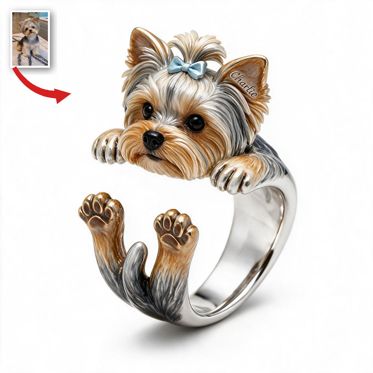 Personalized Yorkshire Terrier Adjustable Shaped Ring Dog Lover Gift