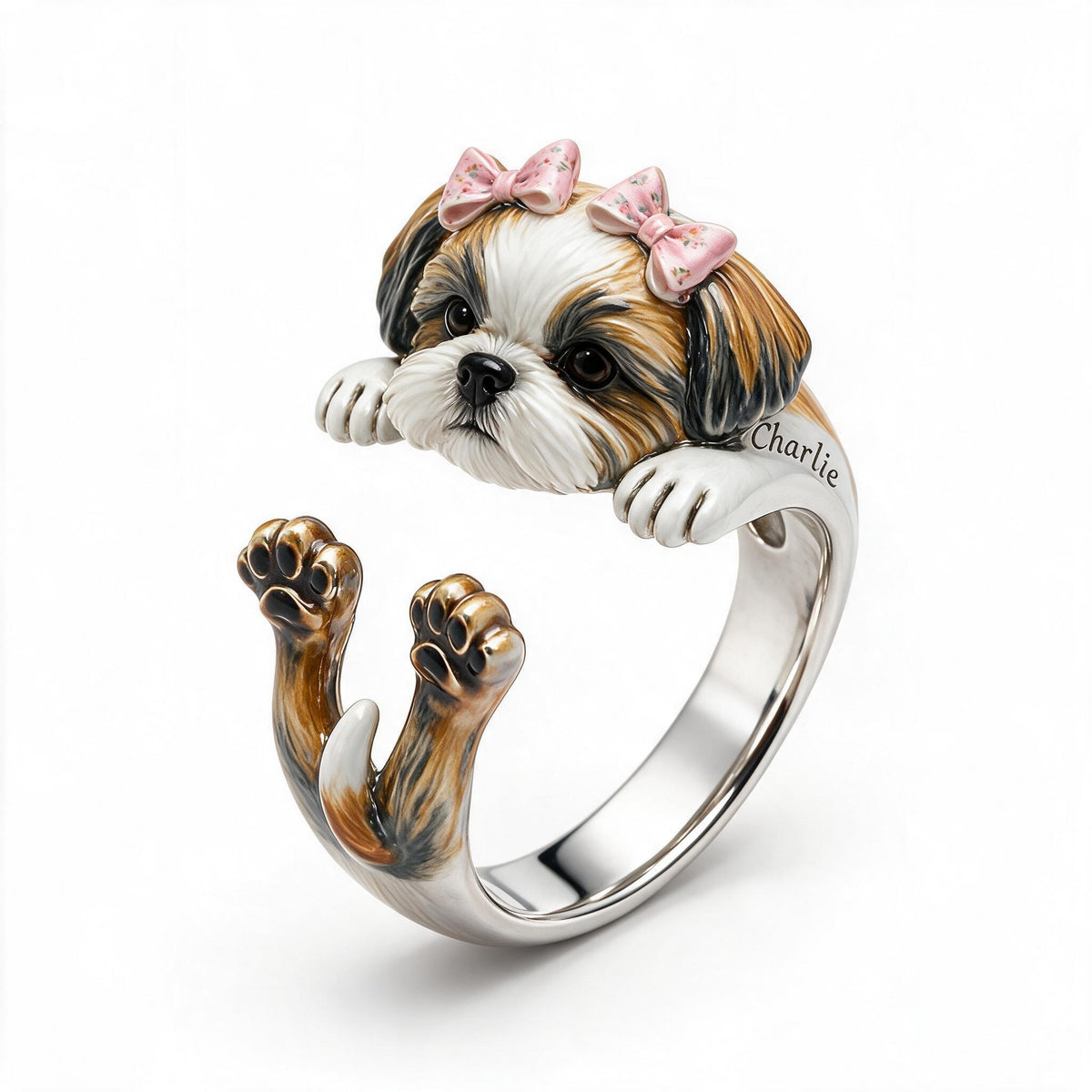 Personalized Fluffy Shih Tzu Adjustable Ring Dog Lover Gift
