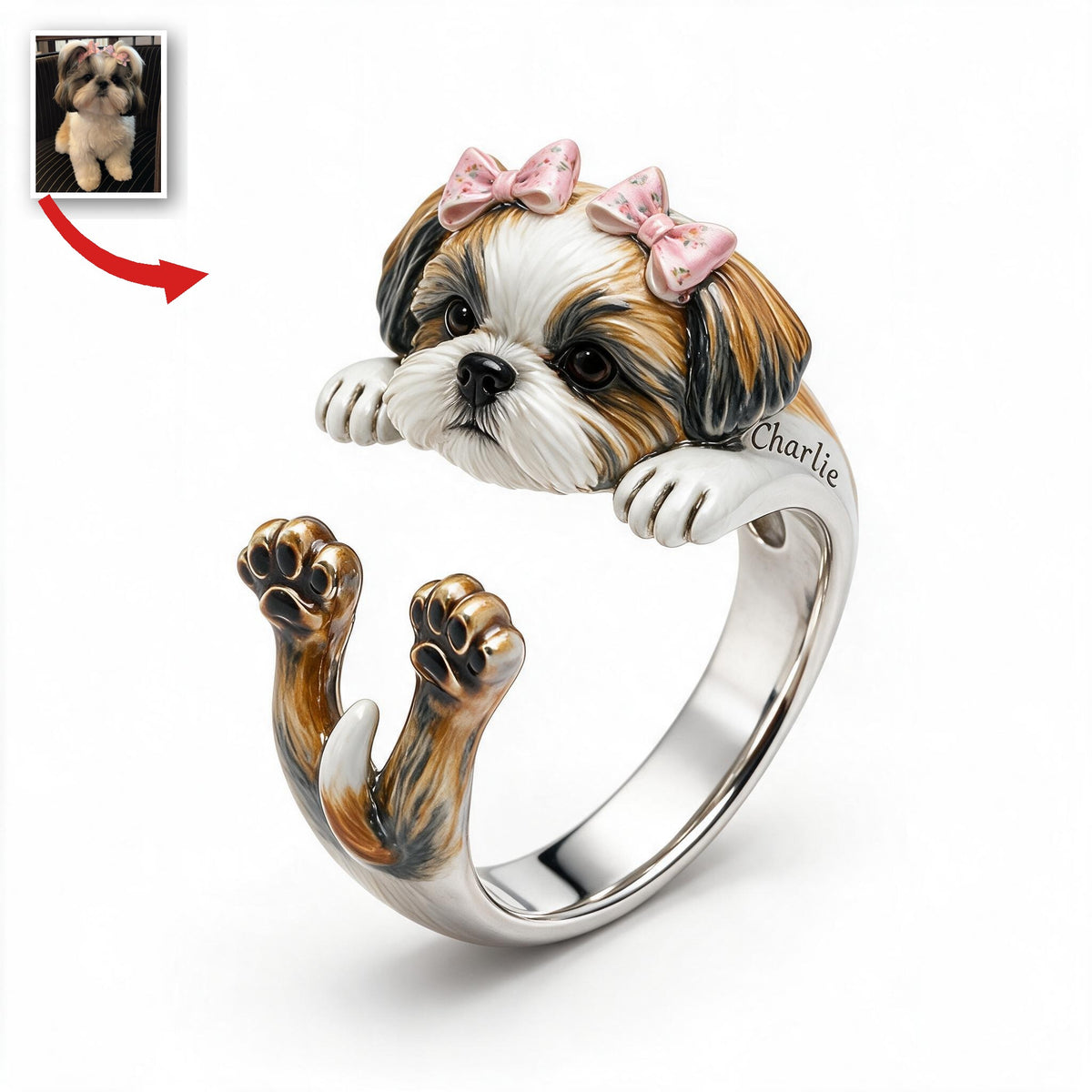 Personalized Fluffy Shih Tzu Adjustable Ring Dog Lover Gift