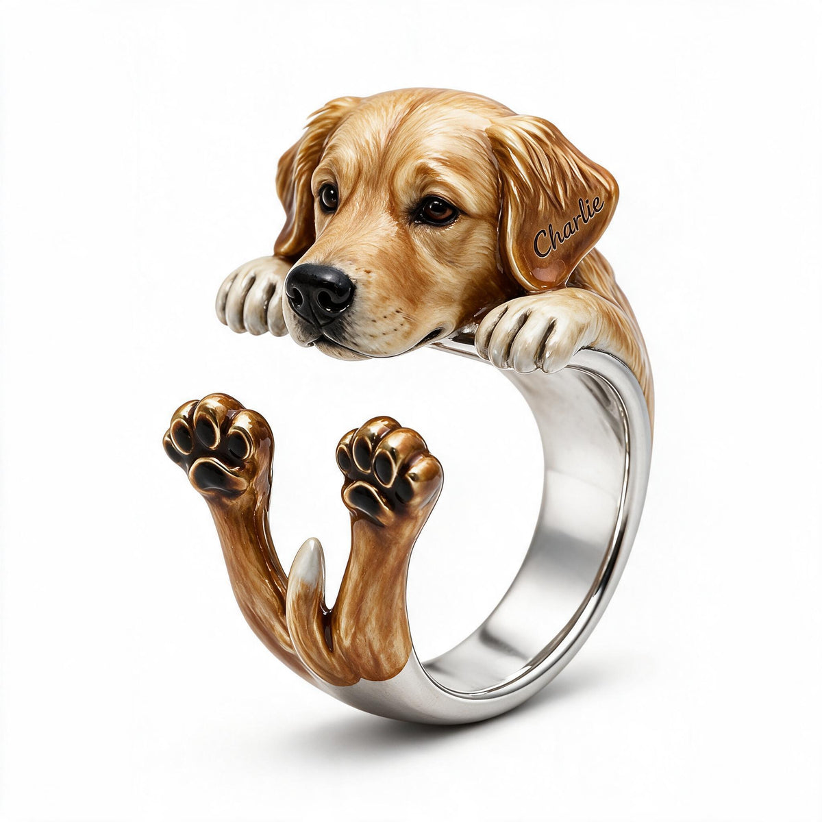 Personalized Golden Retriever Adjustable Shaped Ring Dog Lover Gift