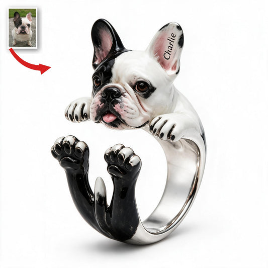 Bague Ajustable Personnalisée en Noir et Blanc - Cadeau pour Propriétaires de Bulldog Français