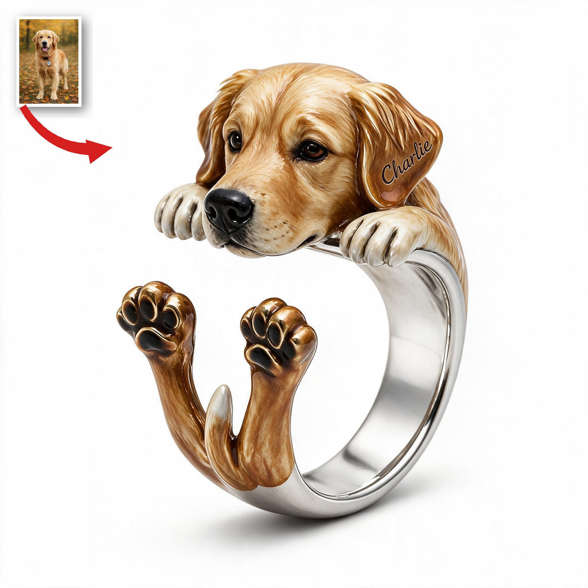 Personalized Golden Retriever Adjustable Shaped Ring Dog Lover Gift