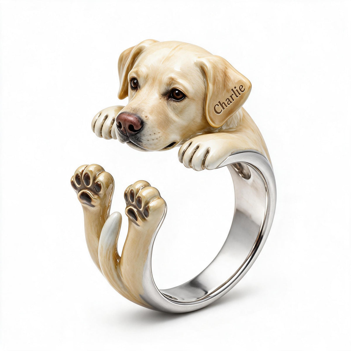 Personalized Adult Yellow Labrador Retriever Adjustable Shaped Ring Dog Lover Gift
