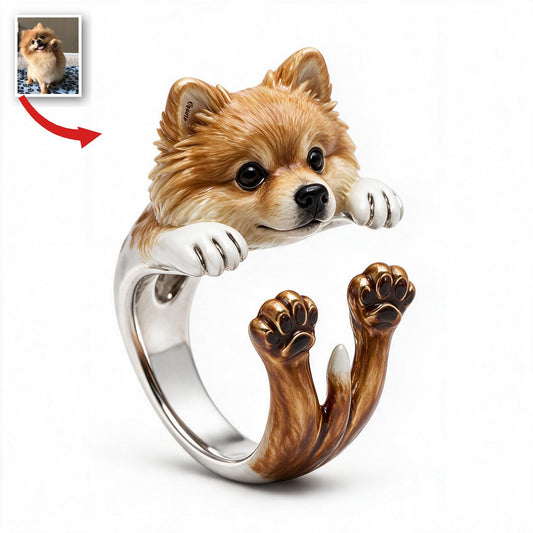 Bague Ajustable Personnalisée Pomeranian Doré Fluffy Cadeau Amoureux des Chiens