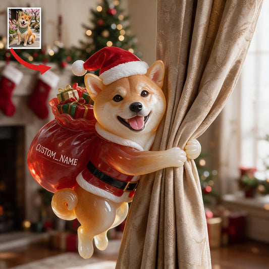 Personalized Custom Photo Christmas Tan & White Adult Shiba Inu Curtain Tieback Home Decor