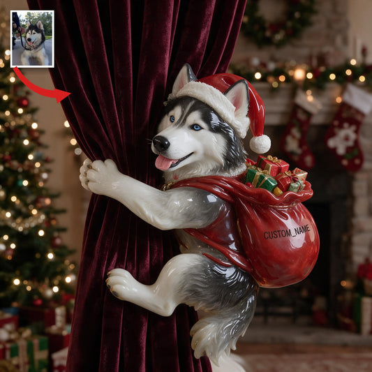Personalisierte Foto Weihnachts Siberian Husky Vorhang Halterung Dekoration