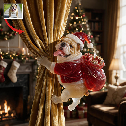 Personalisierte benutzerdefinierte Foto Weihnachts Reh & Weißer Bulldoggen Vorhang Halter