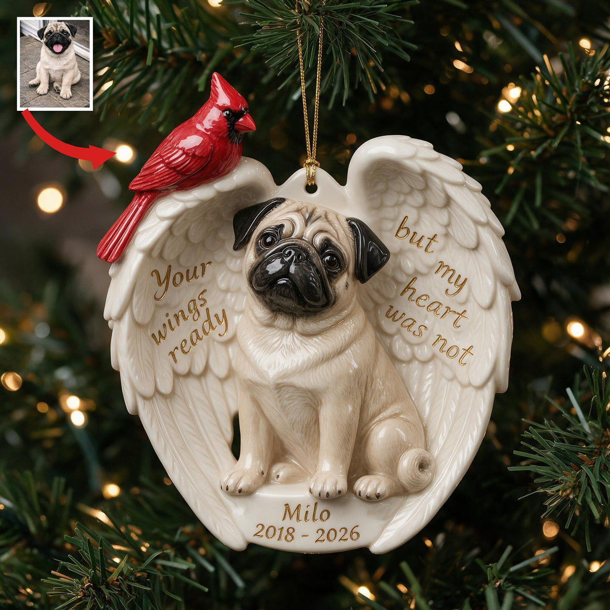 Personalized Custom Photo Fawn Pug Memorial Ceramic Ornament Pet Keepsake