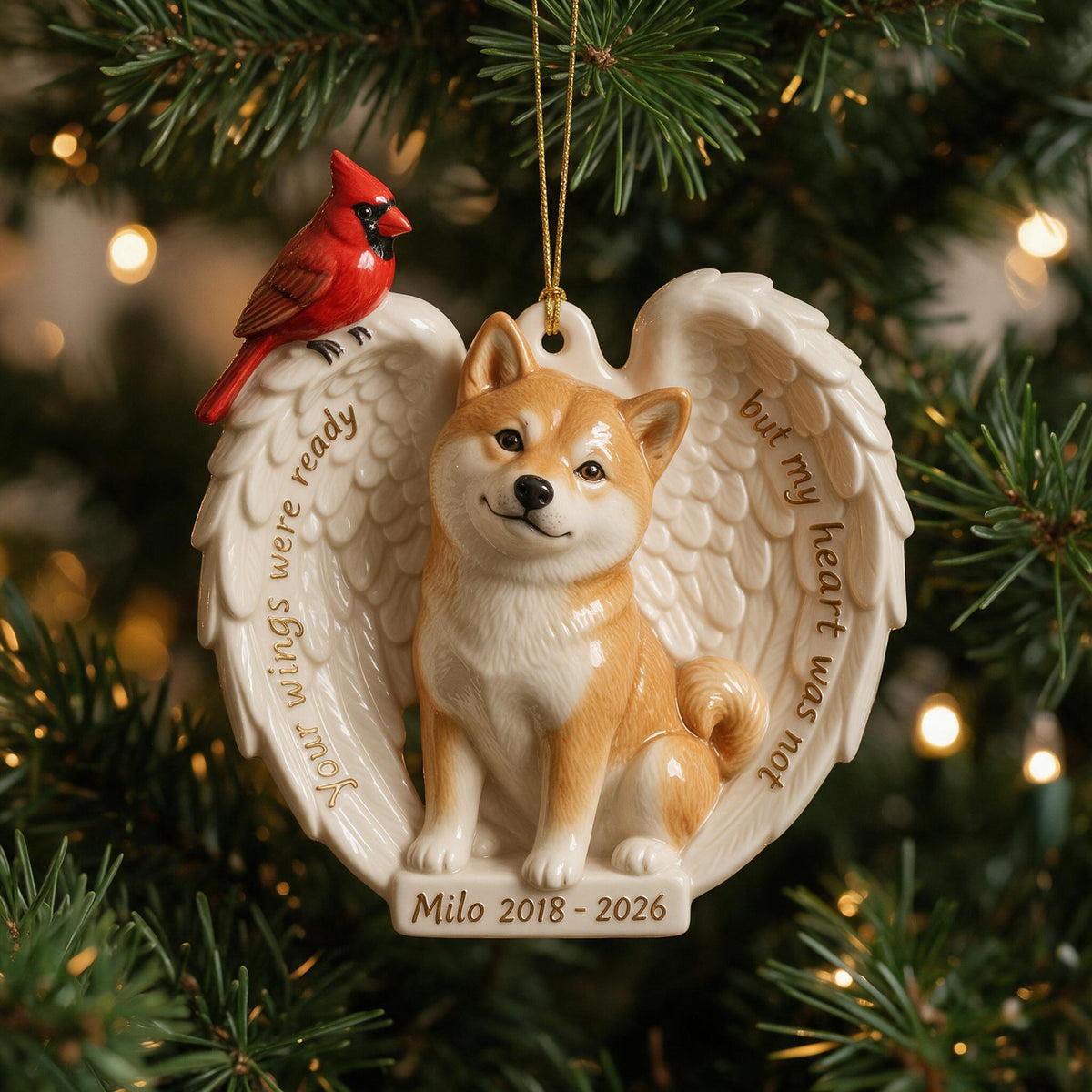 Personalized Custom Photo Tan White Adult Shiba Inu Memorial Ceramic Ornament