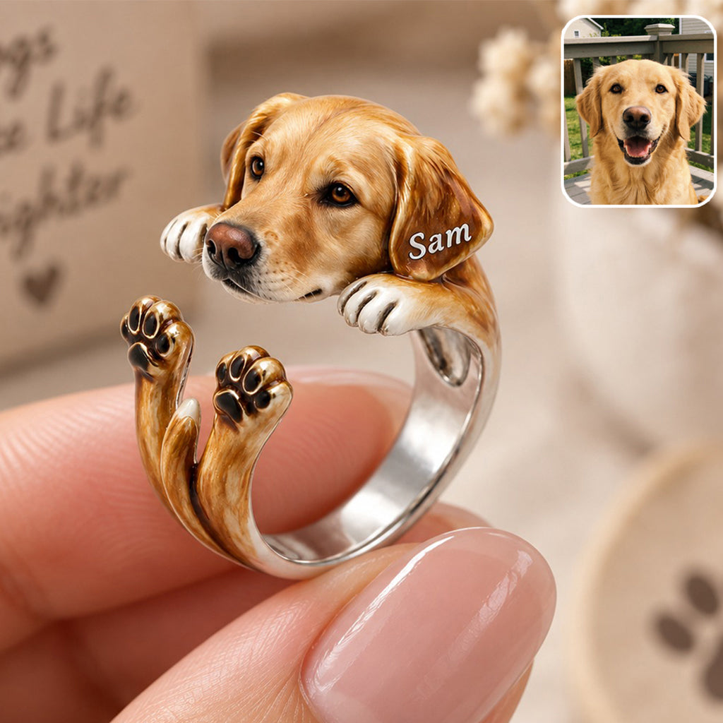 Personalized Adult Yellow Labrador Retriever Adjustable Shaped Ring Dog Lover Gift
