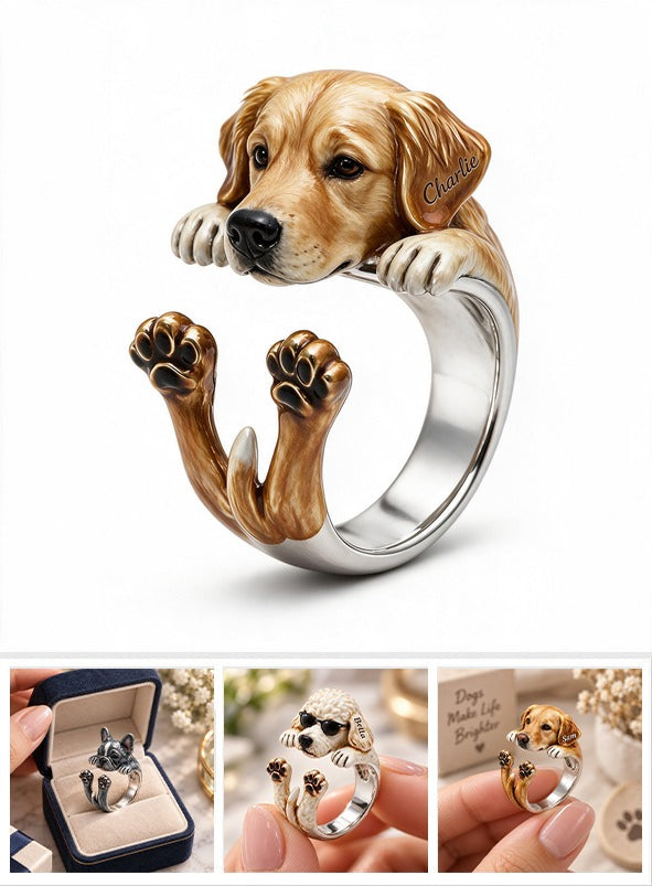 Personalized Golden Retriever Adjustable Shaped Ring Dog Lover Gift
