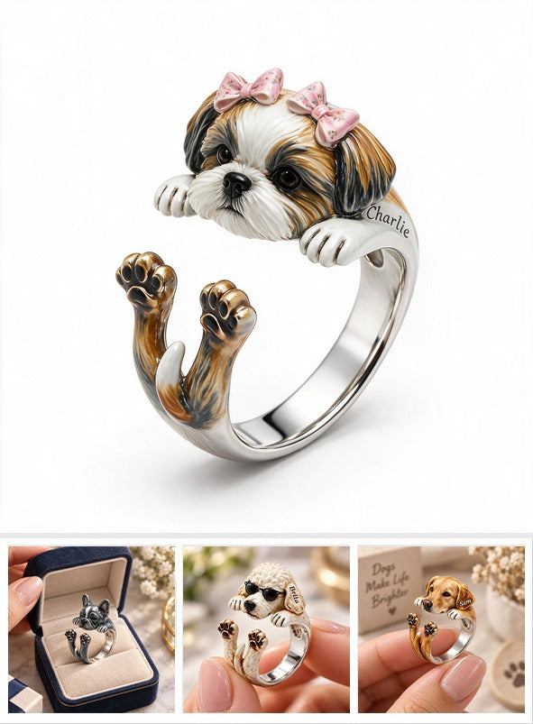 Personalized Fluffy Shih Tzu Adjustable Ring Dog Lover Gift