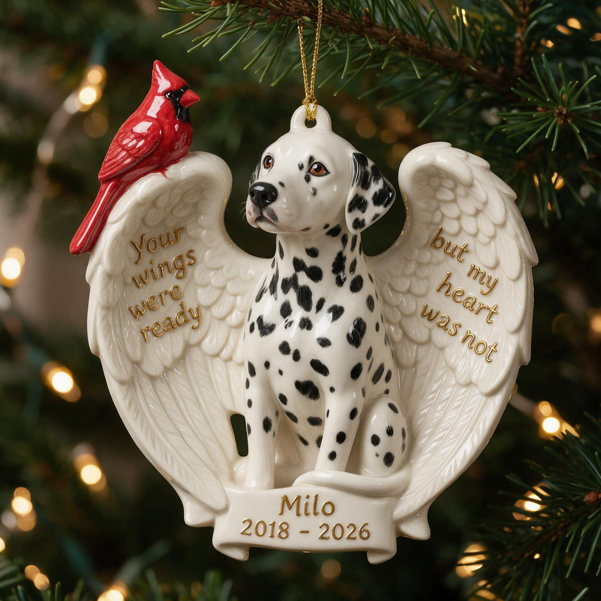 Ornement en céramique commémoratif personnalisé Dalmatien photo Noël 2018-2026