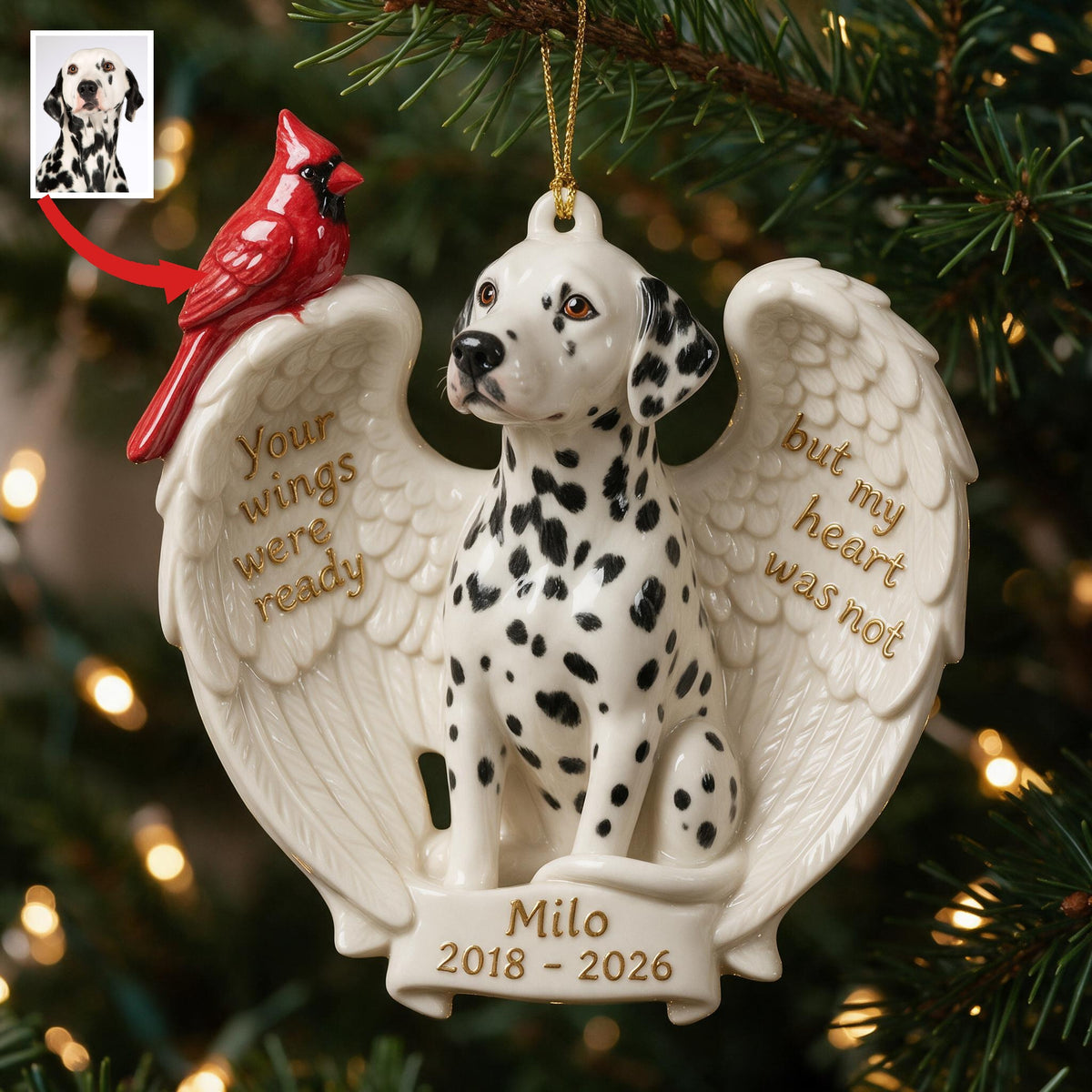 Ornement en céramique commémoratif personnalisé Dalmatien photo Noël 2018-2026