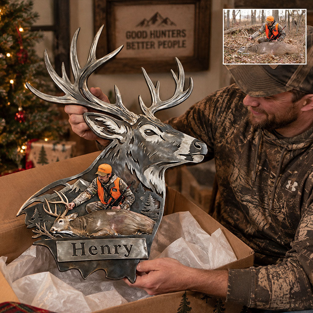 Personalized Custom Photo Middle-aged Duck Hunting Couple 3D Cut Metal Sign Hunting Wall Decor