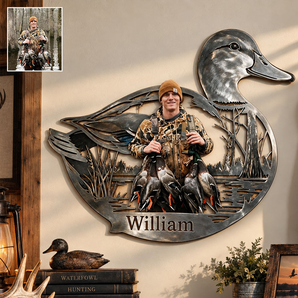 Personalized Custom Photo Black Duck Hunter 3D Cut Metal Sign Hunting Wall Decor