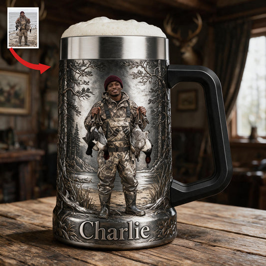 Chope personnalisée pour chasseur de canard noir, cadeau de chasse pour amateurs de bière