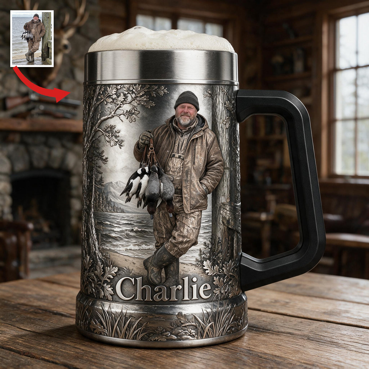 Personalized Middle-Aged Duck Hunter Beer Stein Hunting Gift