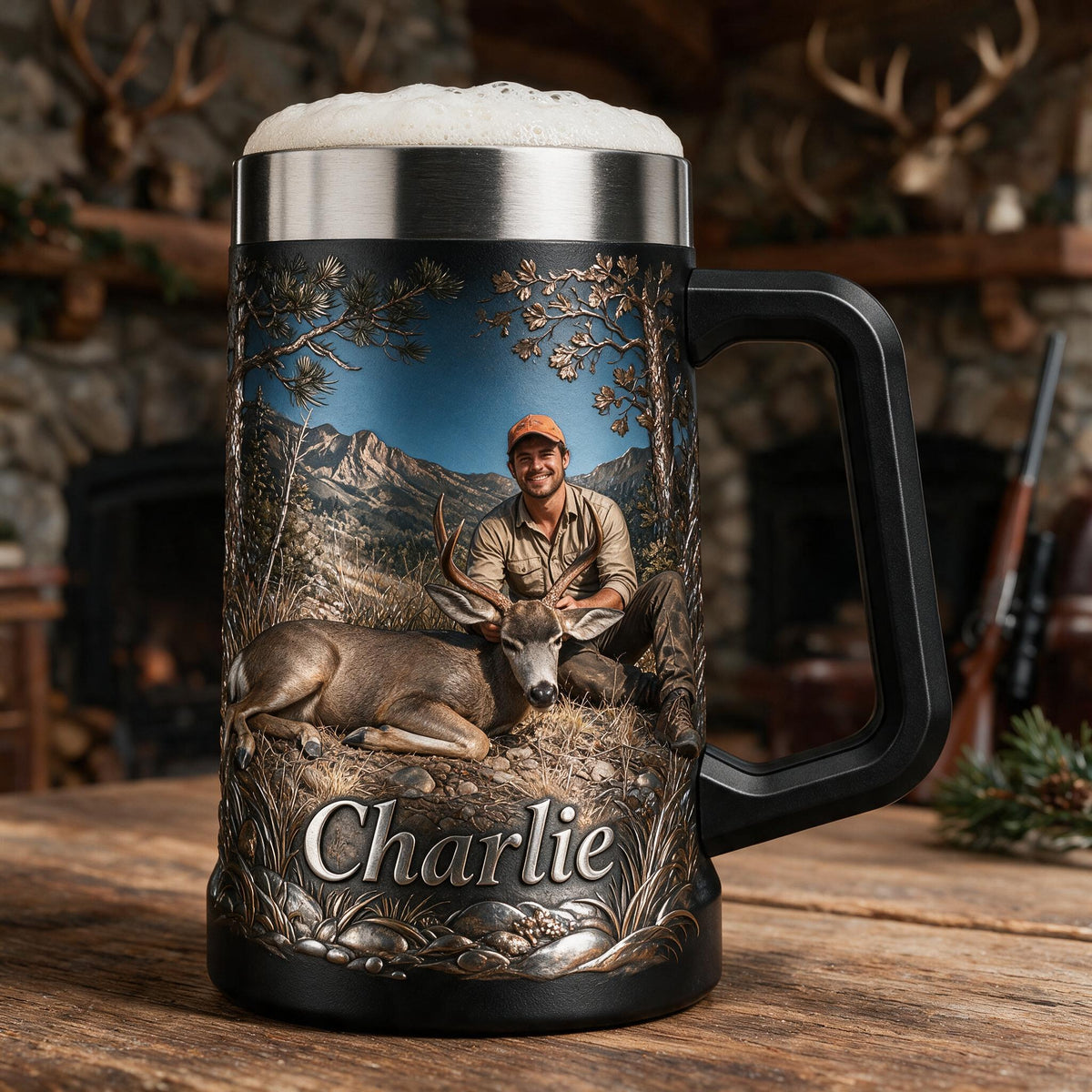 Personalized Latino Hunter with Deer Beer Stein Hunting Gift