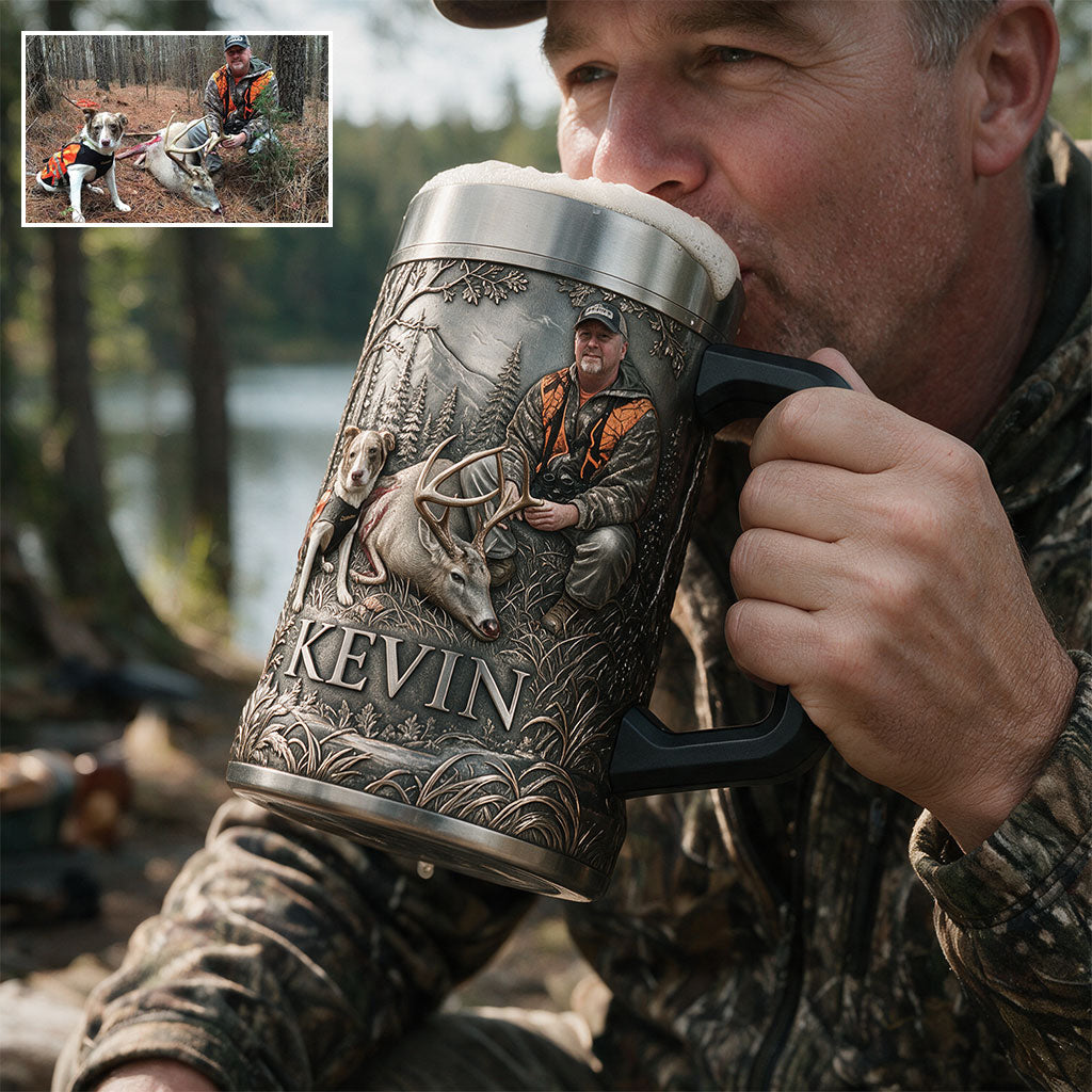 Personalized Middle-Aged Black Hunter with Deer Beer Stein Hunting Gift