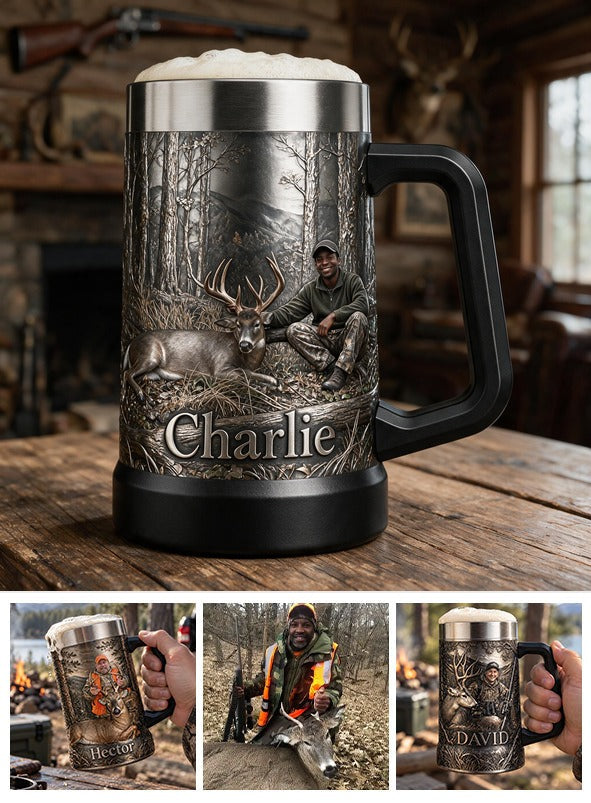Personalized Black Hunter with Deer Beer Stein Hunting Gift
