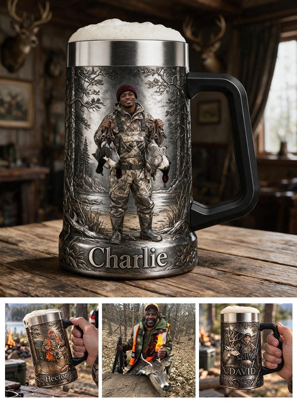 Personalized Black Duck Hunter Beer Stein, Hunting Gift for Beer Lovers