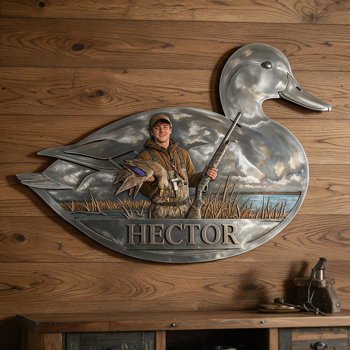 Personalisierte 3D Metalltafel für Entenjagd – Wanddekoration