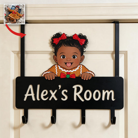 Personalized Custom Photo Christmas Black Christmas Baby Girl Metal Door Hooks Kids Room Decor