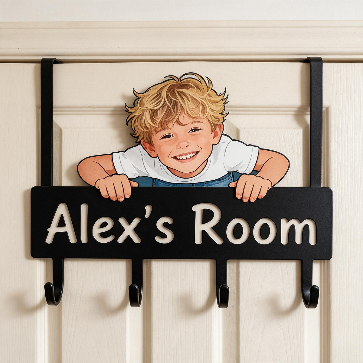 Personalized Custom Photo Little Boy Metal Door Hooks Kids Room Decor