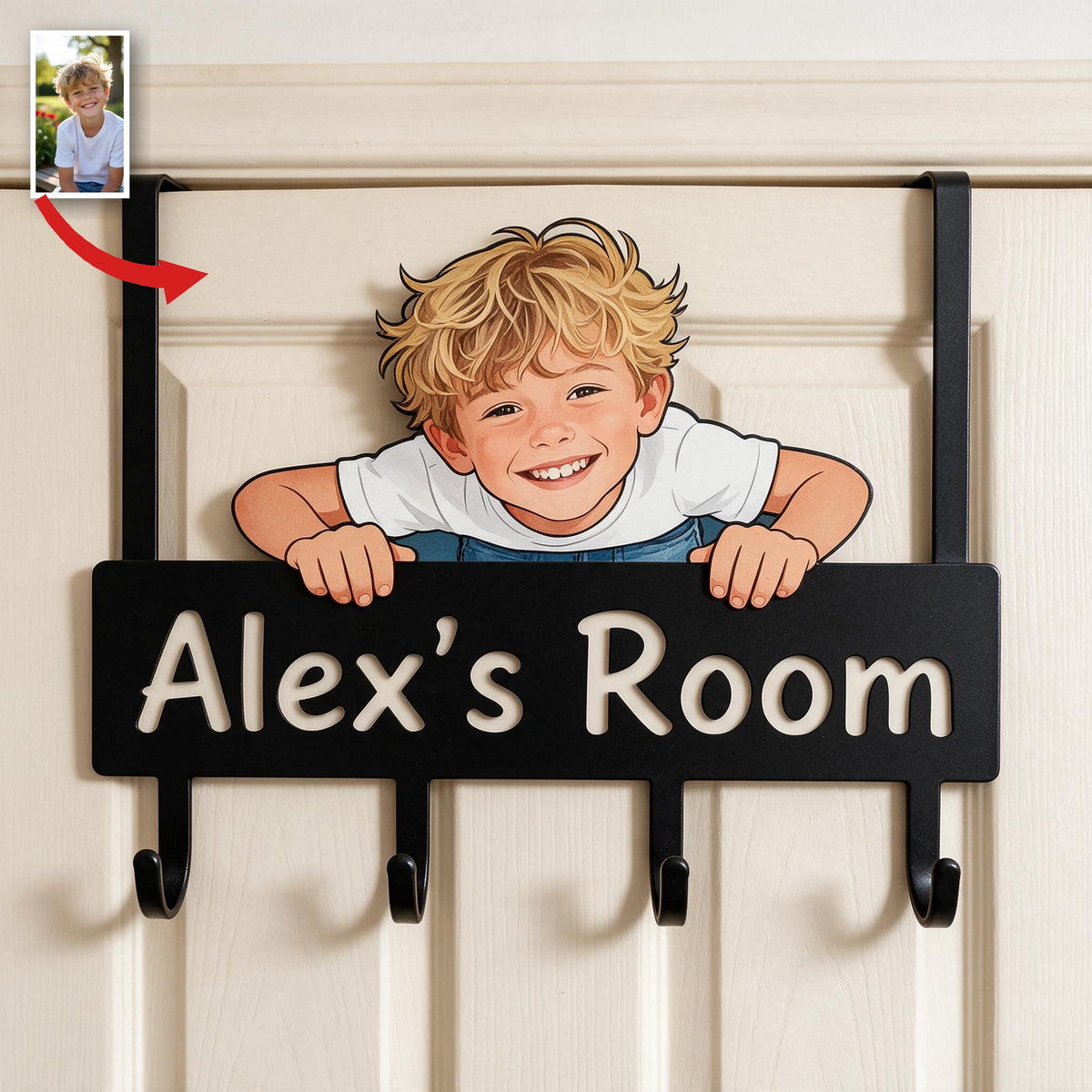 Personalized Custom Photo Little Boy Metal Door Hooks Kids Room Decor