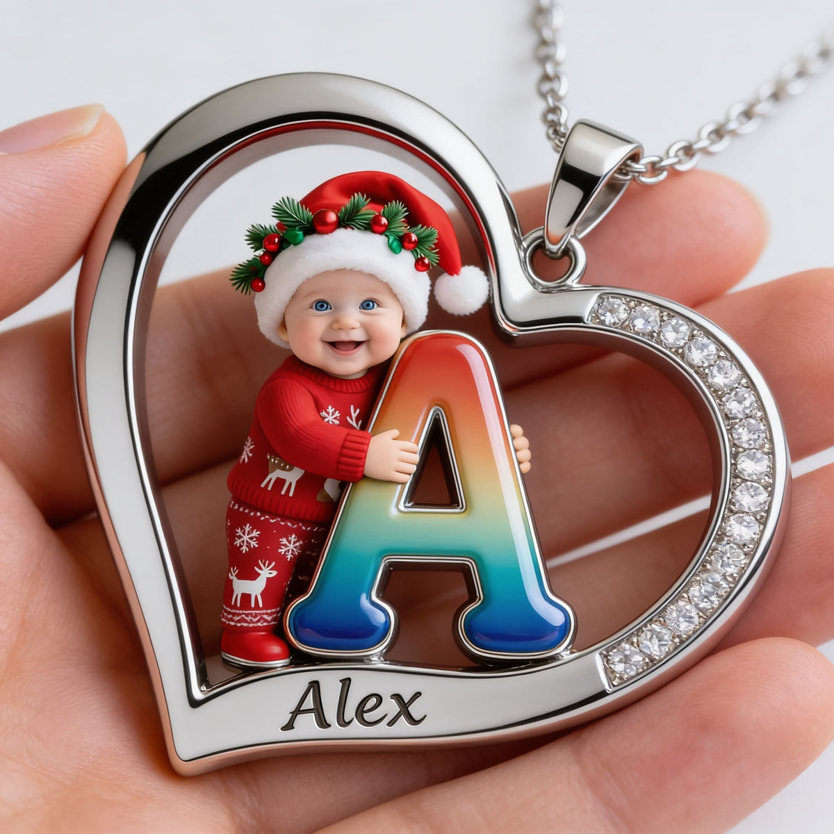 Personalisierte Foto Weihnachts Junge Herz Anhänger Halskette