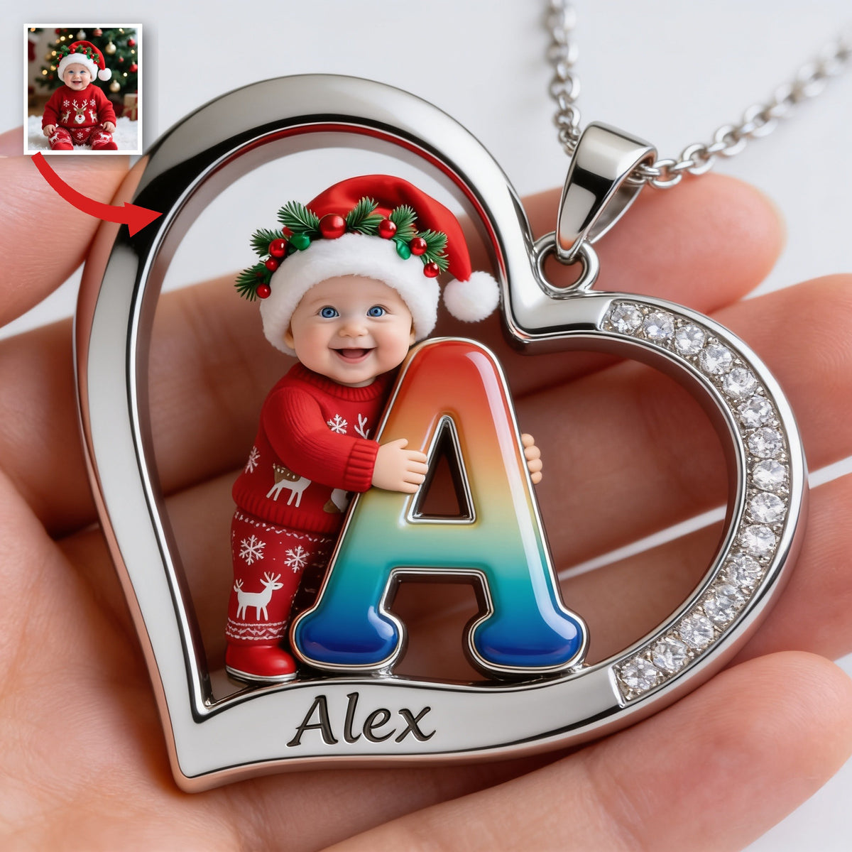 Personalisierte Foto Weihnachts Junge Herz Anhänger Halskette
